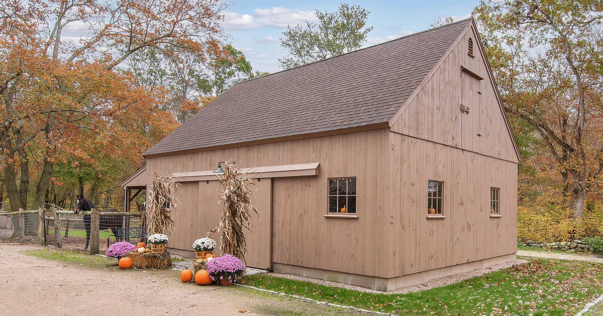 Tan barn from Post and Beam Barns by Country Carpenters