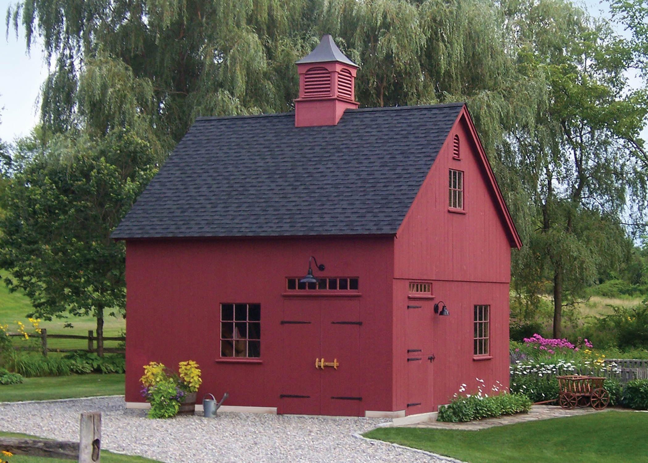 The Baker I ADU — classic post and beam barn with low roofline and handcrafted mortise and tenon joinery