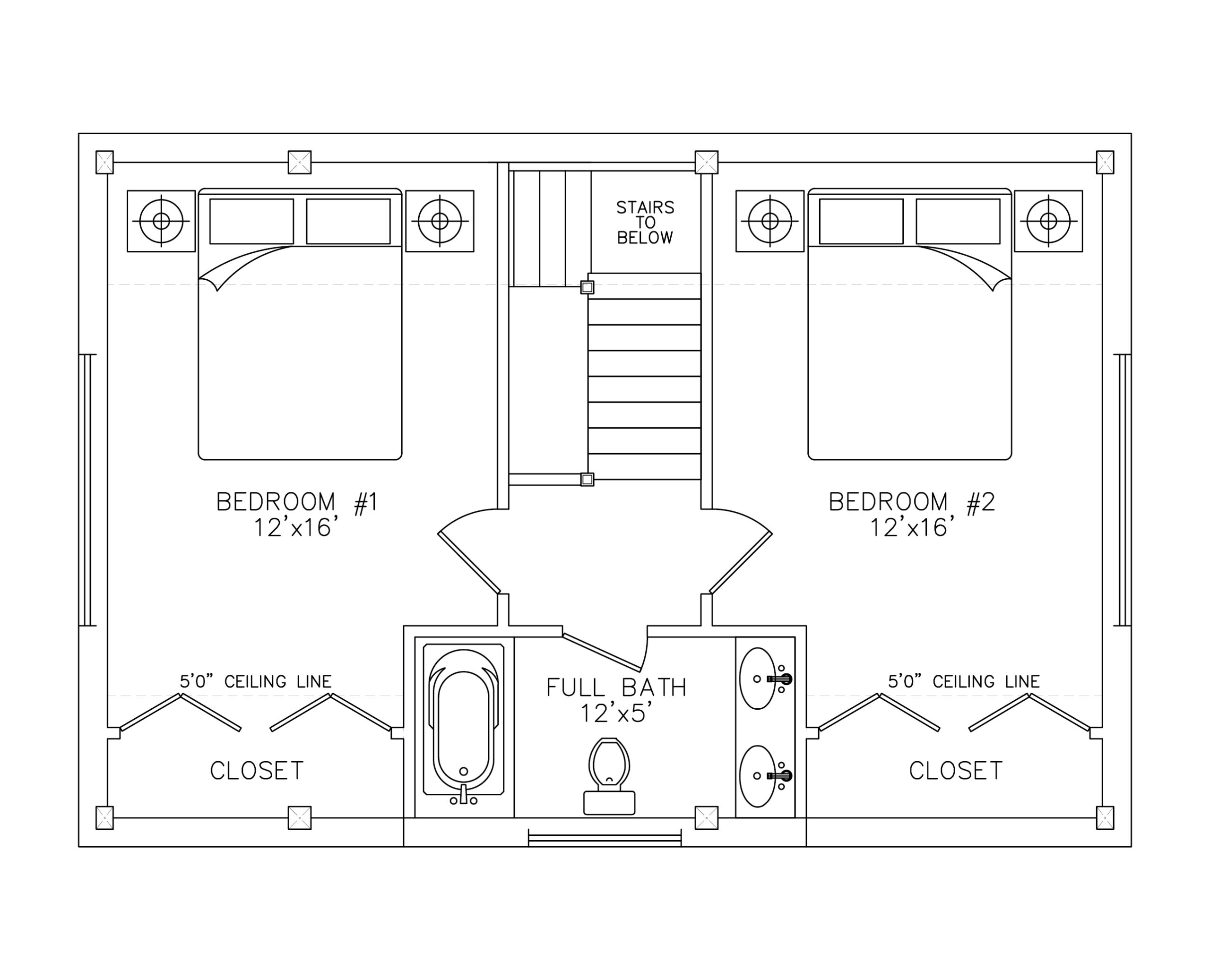 The Baker I ADU second floor plan — bedroom with cathedral ceiling