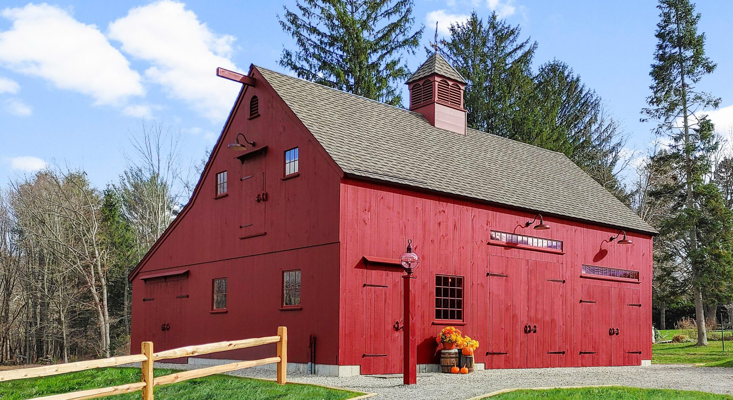 Two story post and beam barn exterior